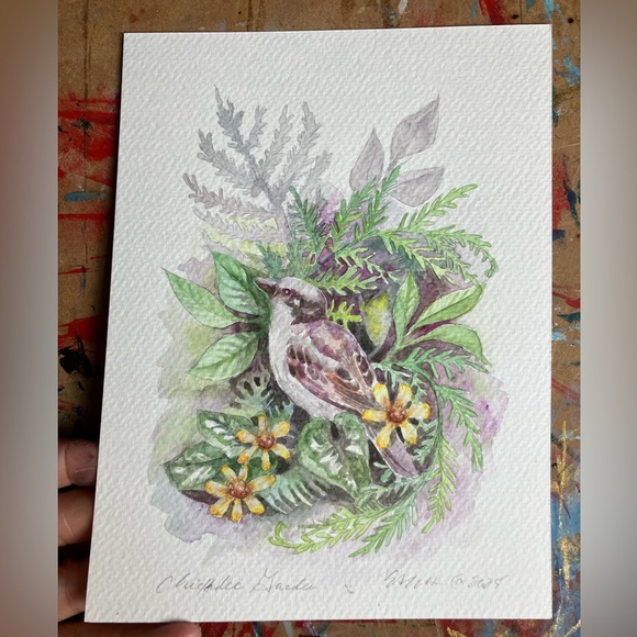 Artettina Other - Original painting chickadee bird garden art botanical nature decor Artettina USA